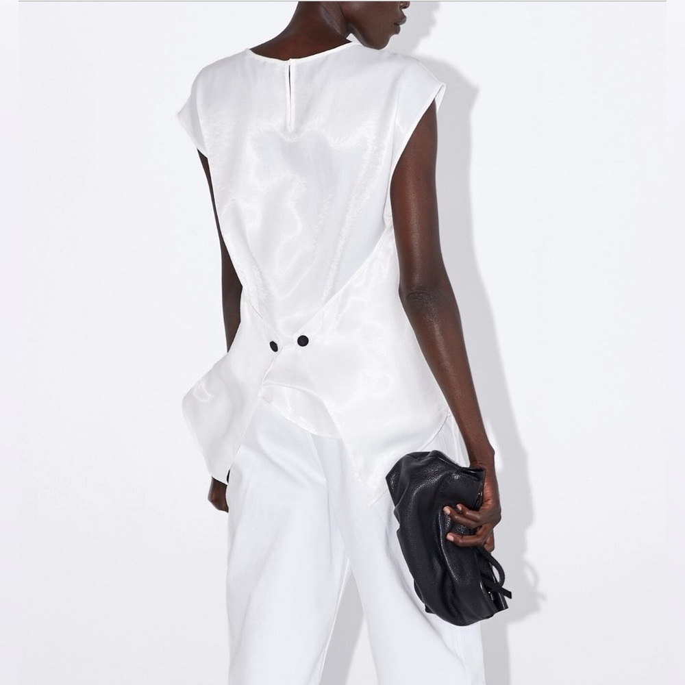 Zara Satin Effect White Silky Tuxedo Evening Party Wedding Formal Top